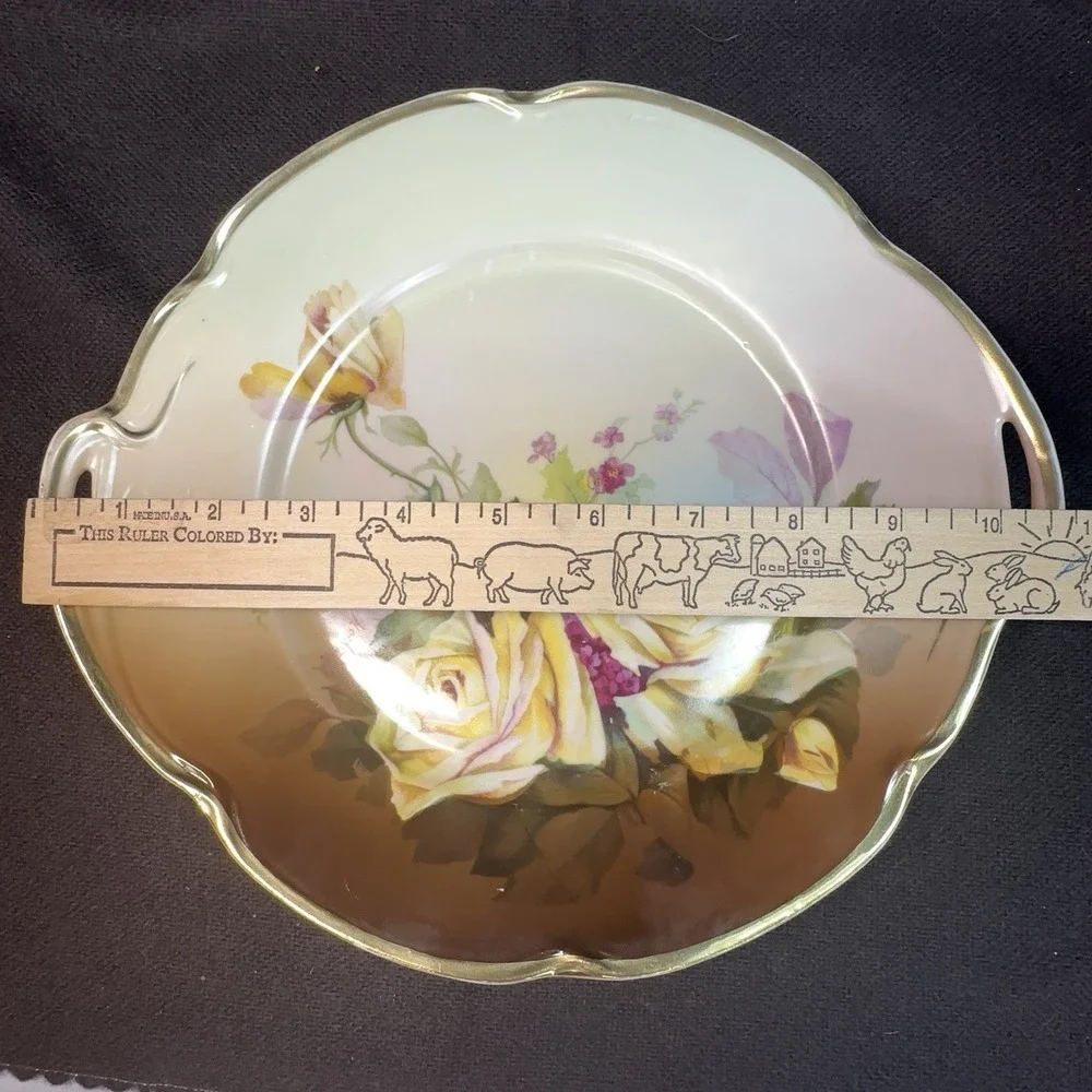 Antique‎ J&G Louise Bavaria Hand Painted Yellow Roses Cake Plate Signed Handled